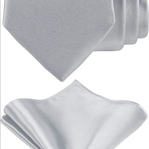 Set of 6 - Solid Grey Satin Ties & Pocket Squares